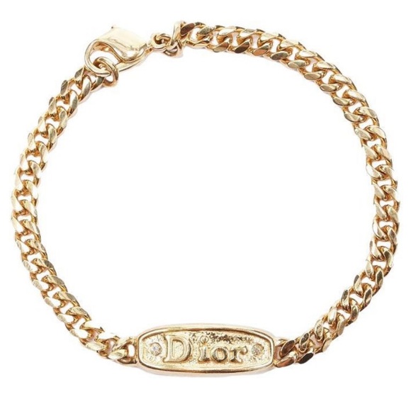 Christian Dior Gold Crystal Logo ID Tag Bracelet - Picture 7 of 9